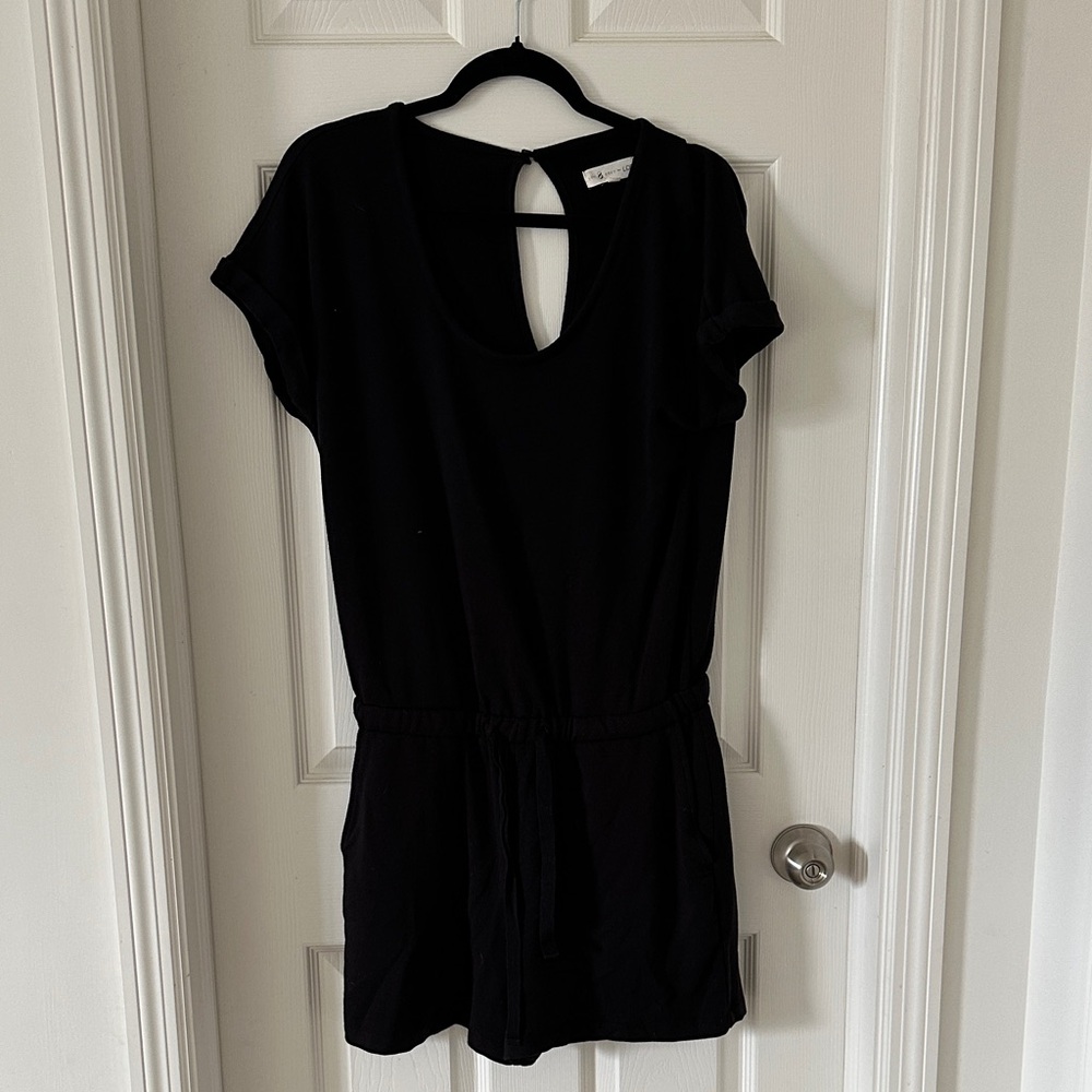 Lou & Grey Black Short Sleeve Romper with Keyhole Back